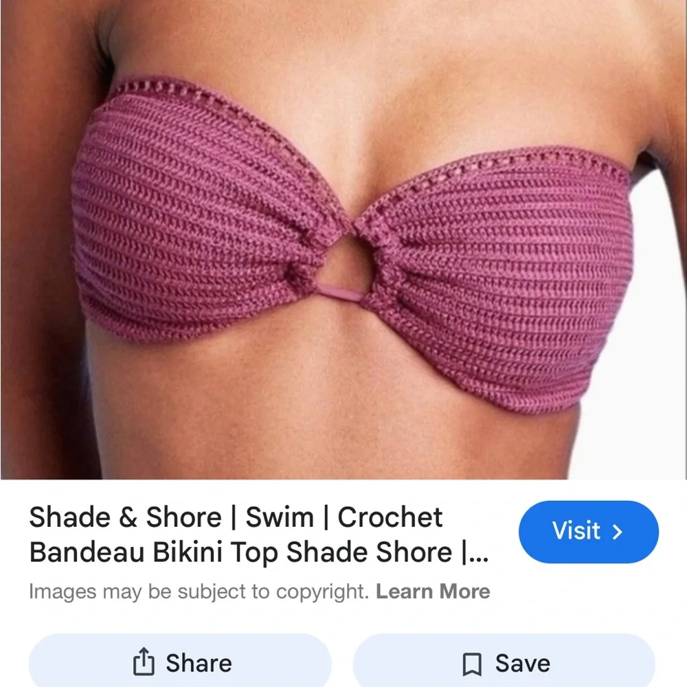 Shade & Shore Mauve crochet bando bikini with straps optional size 34 B